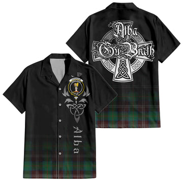 Chisholm Hunting Ancient Tartan Short Sleeve Button Up Shirt Featuring Alba Gu Brath Family Crest Celtic Inspired