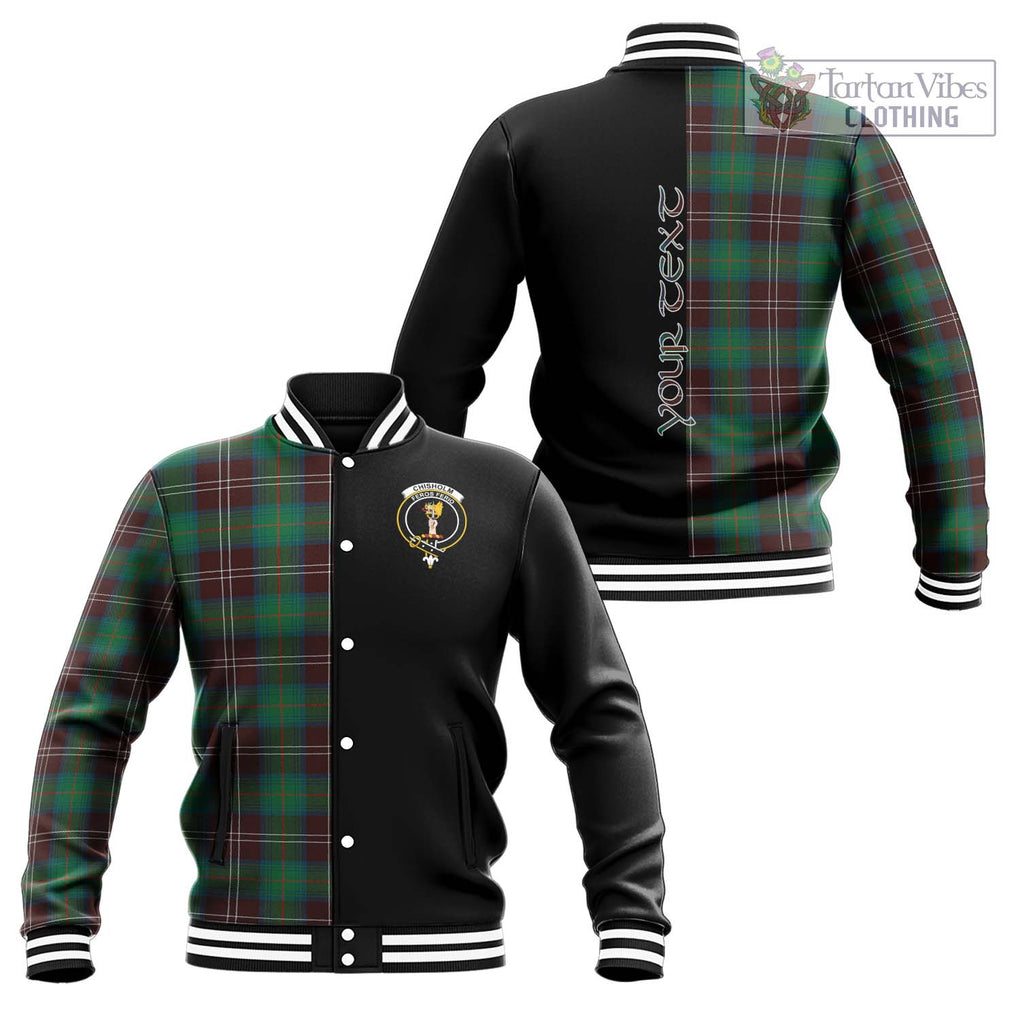 Chisholm Hunting Ancient Tartan Baseball Jacket with Family Crest and Half Of Me Style Unisex - Tartanvibesclothing Shop