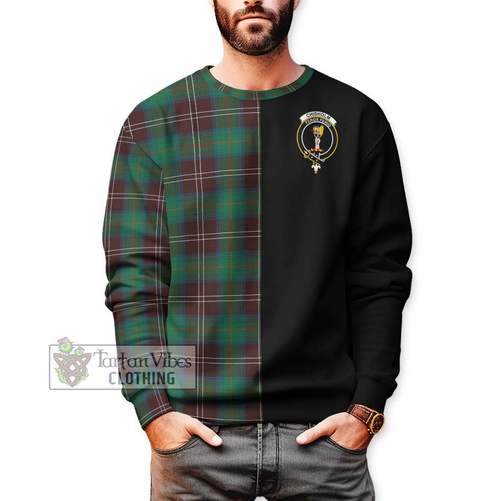 Chisholm Hunting Ancient Tartan Sweatshirt with Family Crest and Half Of Me Style Unisex - Tartanvibesclothing Shop