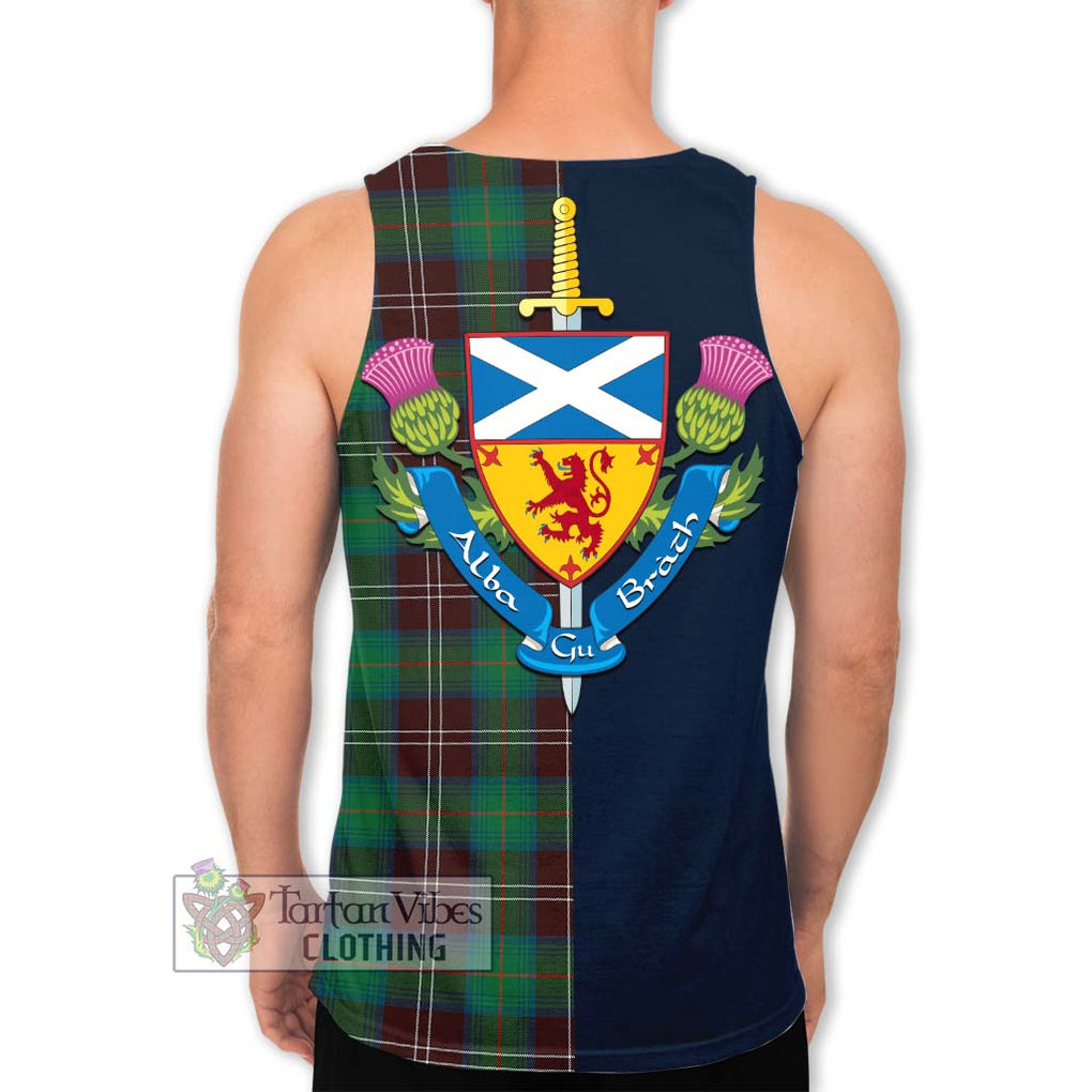 Tartan Vibes Clothing Chisholm Hunting Ancient Tartan Men's Tank Top with Scottish Lion Royal Arm Half Style