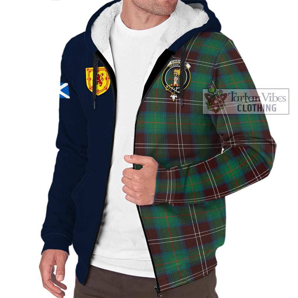 Tartan Vibes Clothing Chisholm Hunting Ancient Tartan Sherpa Hoodie with Scottish Lion Royal Arm Half Style