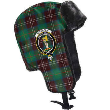 Chisholm Hunting Ancient Tartan Winter Trapper Hat with Family Crest