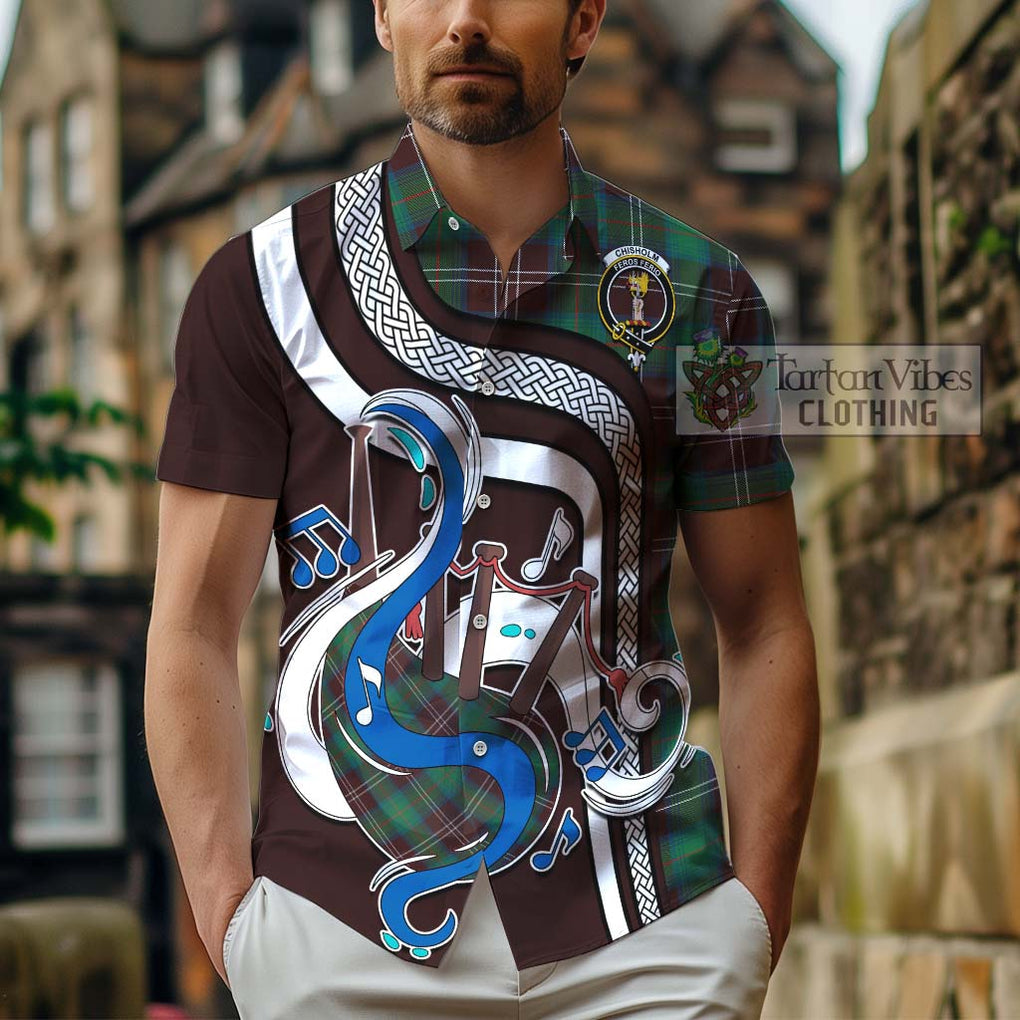 Chisholm Hunting Ancient Tartan Short Sleeve Button Shirt with Epic Bagpipe Style - Tartanvibesclothing Shop