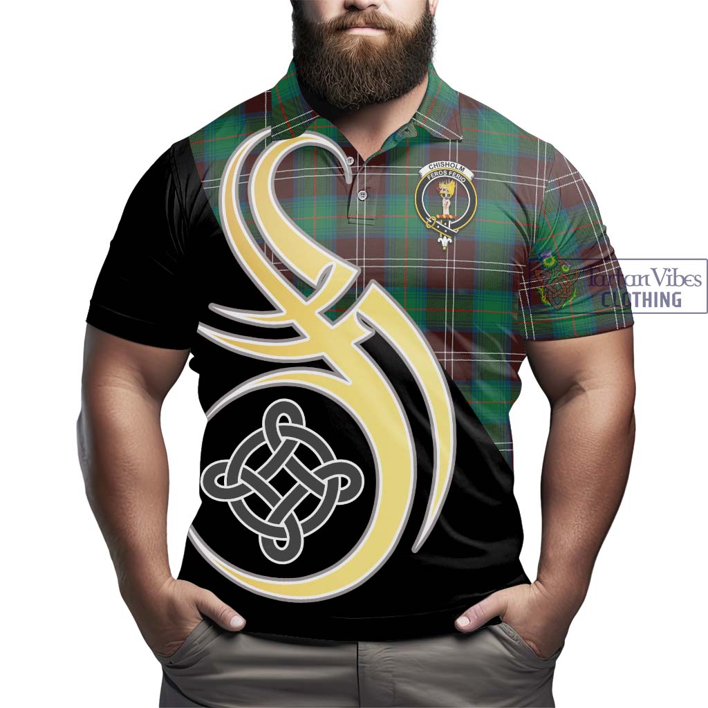 Chisholm Hunting Ancient Tartan Polo Shirt with Family Crest and Celtic Symbol Style - Tartan Vibes Clothing