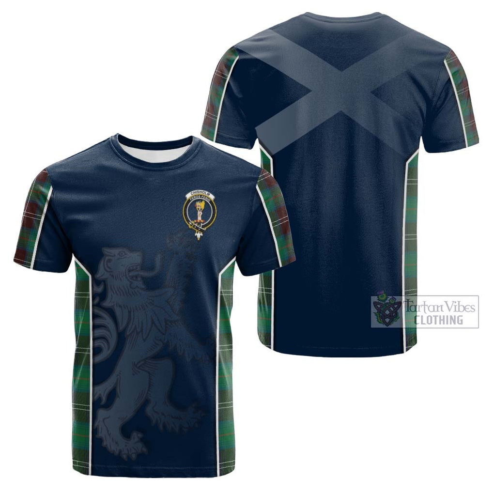 Tartan Vibes Clothing Chisholm Hunting Ancient Tartan Cotton T-shirt with Family Crest and Lion Rampant Vibes Sport Style