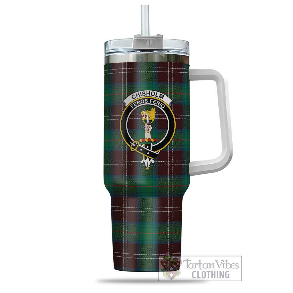 Tartan Vibes Clothing Chisholm Hunting Ancient Tartan and Family Crest Tumbler with Handle