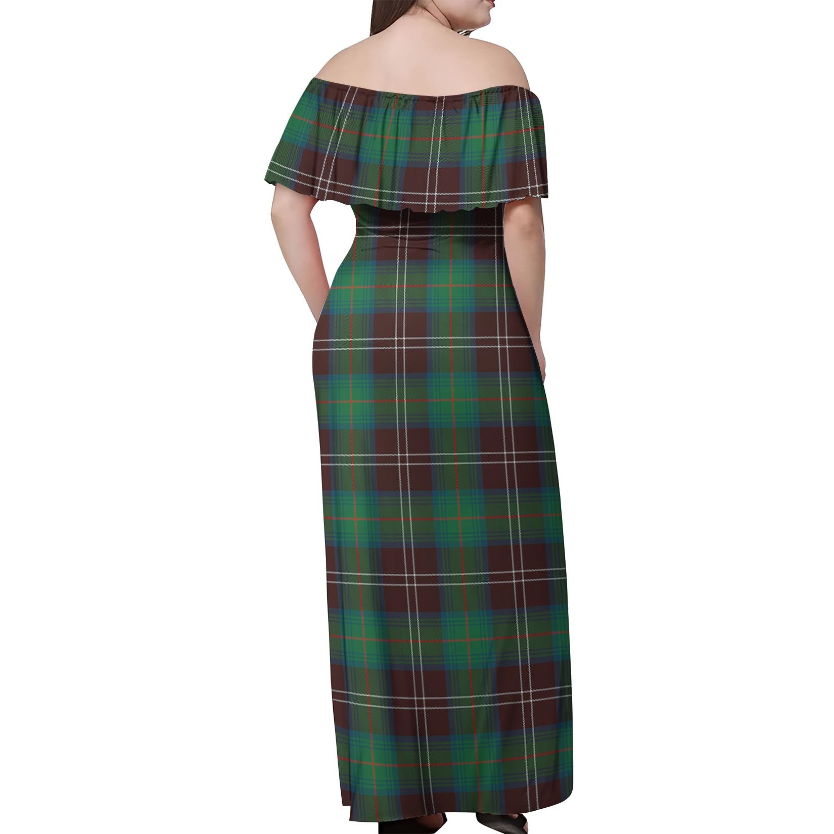 Chisholm Hunting Ancient Tartan Off Shoulder Long Dress - Tartanvibesclothing