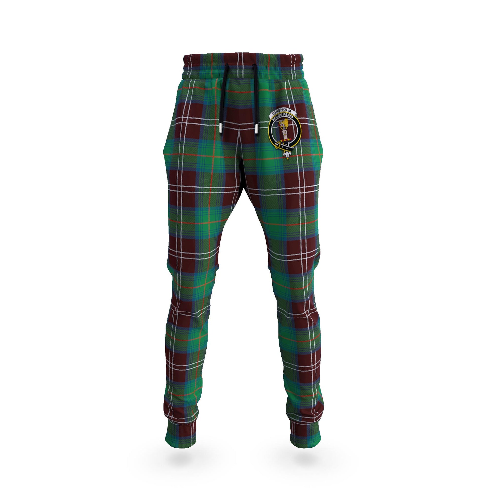 Chisholm Hunting Ancient Tartan Joggers Pants with Family Crest 5XL - Tartan Vibes Clothing