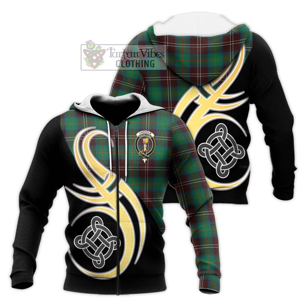 Chisholm Hunting Ancient Tartan Knitted Hoodie with Family Crest and Celtic Symbol Style Unisex Knitted Zip Hoodie - Tartan Vibes Clothing