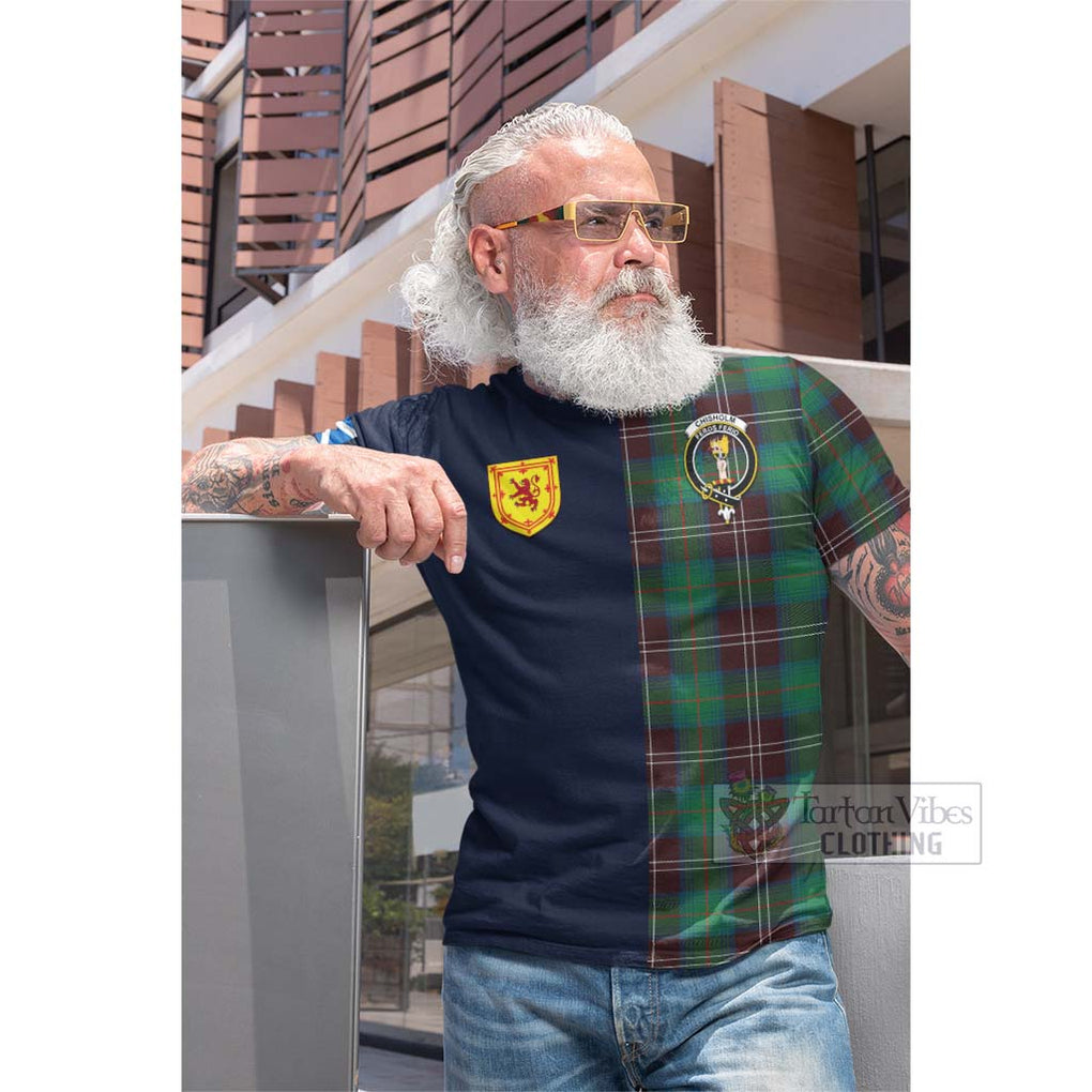 Tartan Vibes Clothing Chisholm Hunting Ancient Tartan Cotton T-shirt with Scottish Lion Royal Arm Half Style