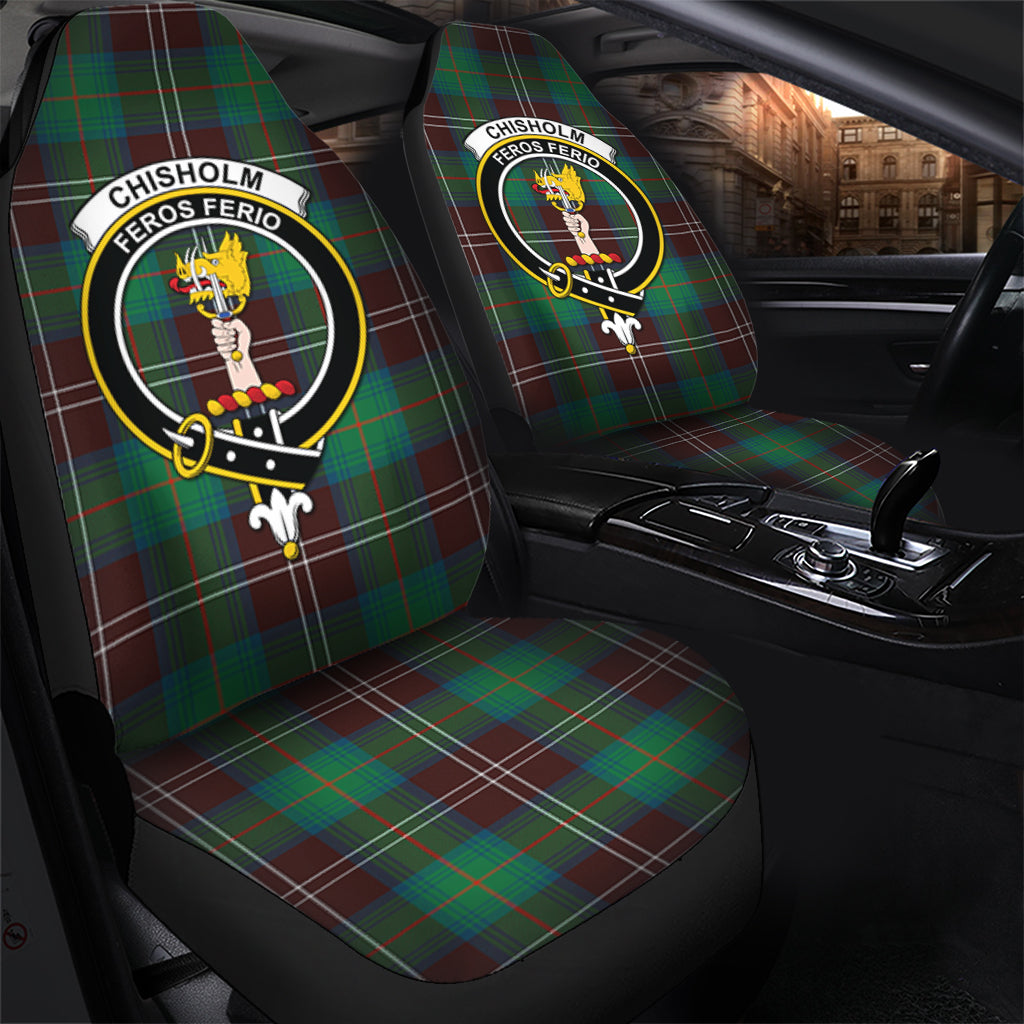 Chisholm Hunting Ancient Tartan Car Seat Cover with Family Crest - Tartanvibesclothing