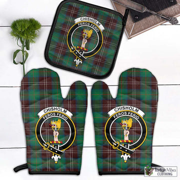 Chisholm Hunting Ancient Tartan Combo Oven Mitt & Pot-Holder with Family Crest