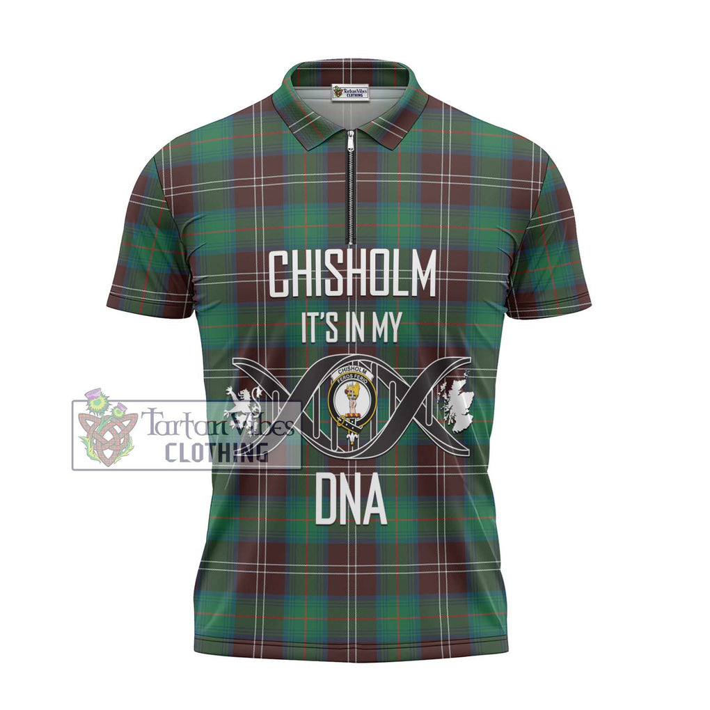 Chisholm Hunting Ancient Tartan Zipper Polo Shirt with Family Crest DNA In Me Style - Tartanvibesclothing Shop