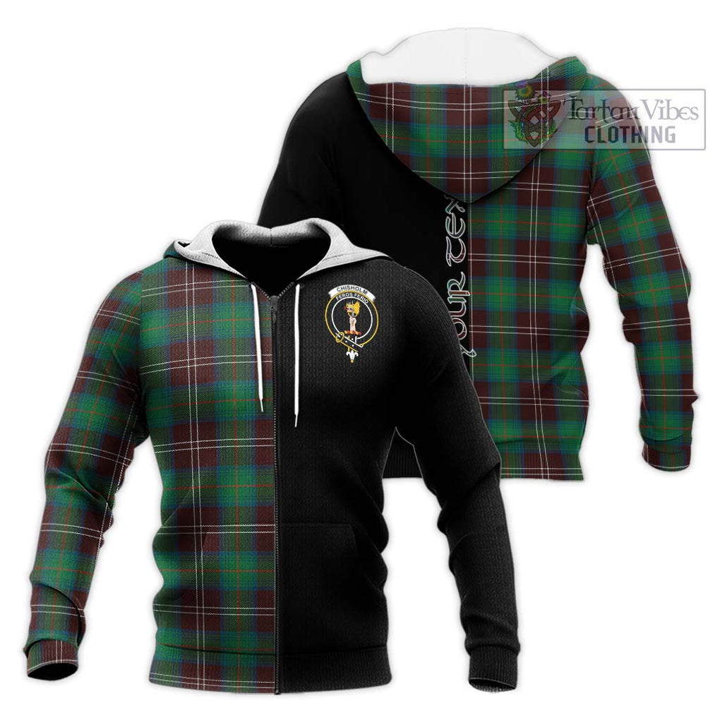 Chisholm Hunting Ancient Tartan Knitted Hoodie with Family Crest and Half Of Me Style Unisex Knitted Zip Hoodie - Tartanvibesclothing Shop