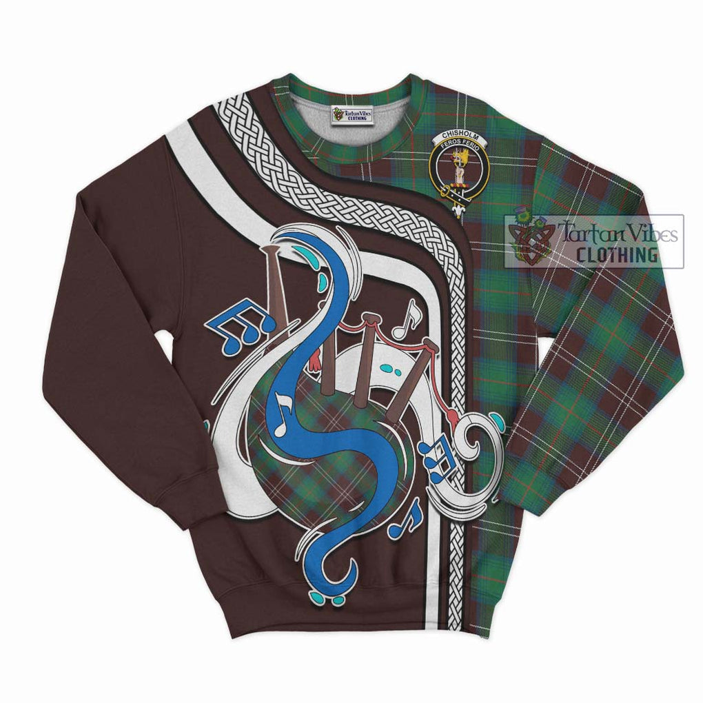 Chisholm Hunting Ancient Tartan Sweatshirt with Epic Bagpipe Style - Tartanvibesclothing Shop