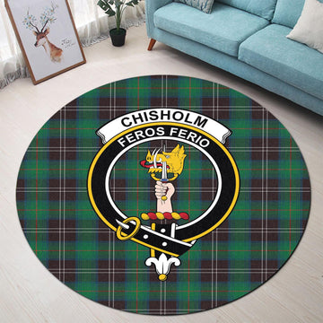 Chisholm Hunting Ancient Tartan Round Rug with Family Crest