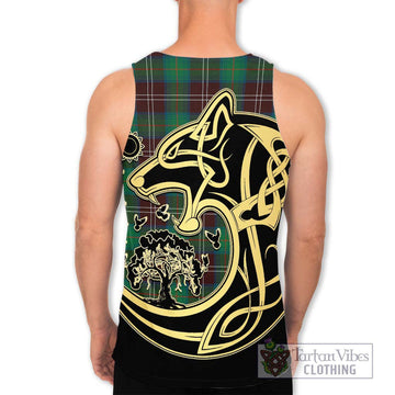 Chisholm Hunting Ancient Tartan Men's Tank Top with Family Crest Celtic Wolf Style