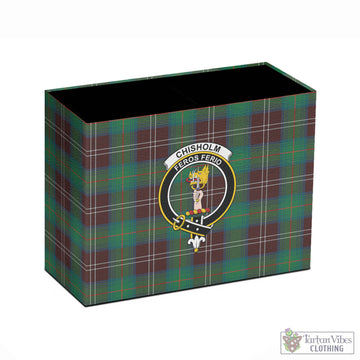 Chisholm Hunting Ancient Tartan Pen Holder with Family Crest