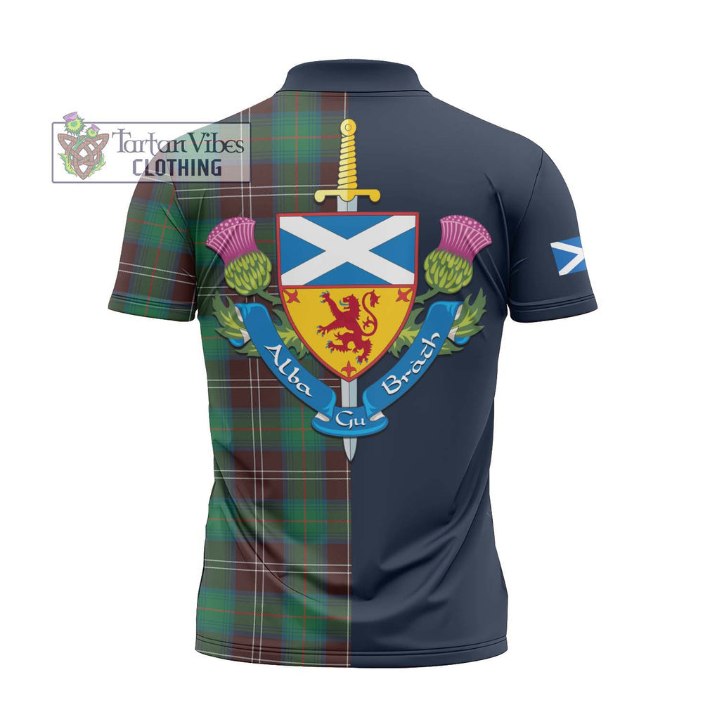 Tartan Vibes Clothing Chisholm Hunting Ancient Tartan Zipper Polo Shirt with Scottish Lion Royal Arm Half Style