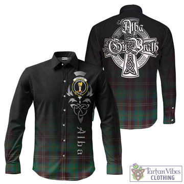 Chisholm Hunting Ancient Tartan Long Sleeve Button Up Featuring Alba Gu Brath Family Crest Celtic Inspired