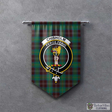 Chisholm Hunting Ancient Tartan Gonfalon, Tartan Banner with Family Crest