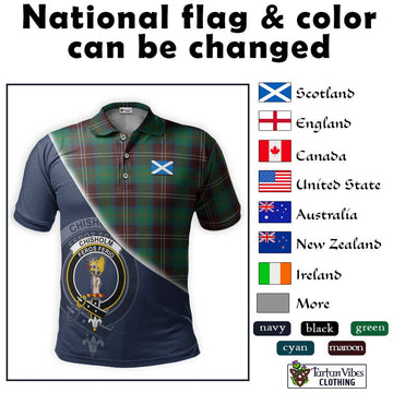 Chisholm Hunting Ancient Tartan Polo Shirt with Personalised National Flag and Family Crest Half Style