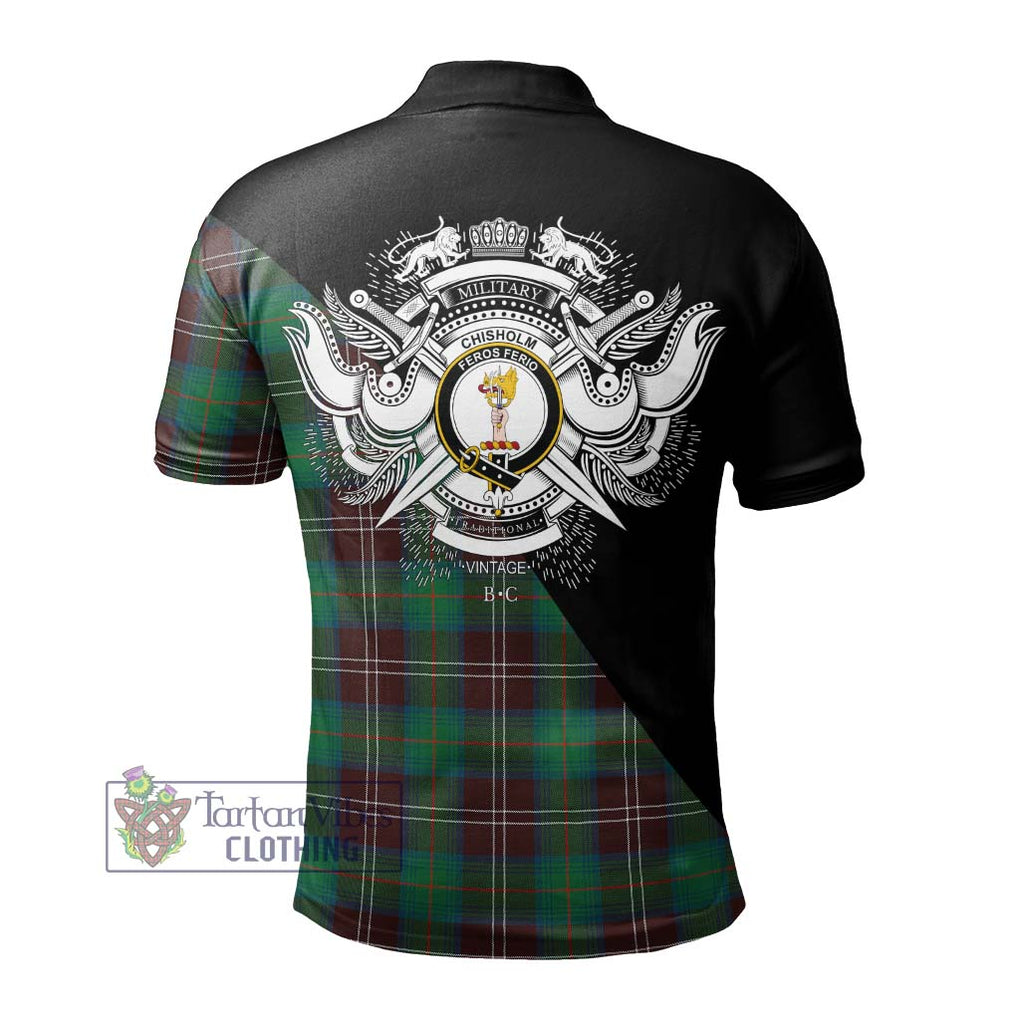 Chisholm Hunting Ancient Tartan Polo Shirt with Family Crest and Military Logo Style - Tartanvibesclothing Shop