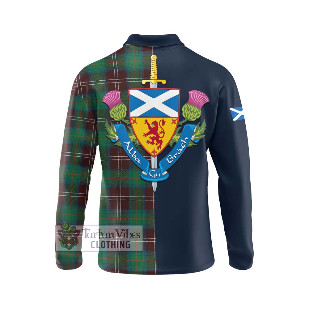 Tartan Vibes Clothing Chisholm Hunting Ancient Tartan Long Sleeve Polo Shirt with Scottish Lion Royal Arm Half Style