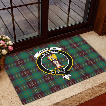 Chisholm Hunting Ancient Tartan Door Mat with Family Crest