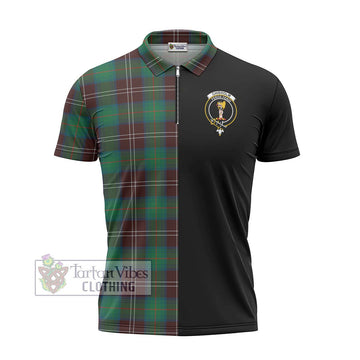 Chisholm Hunting Ancient Tartan Zipper Polo Shirt with Family Crest and Half Of Me Style