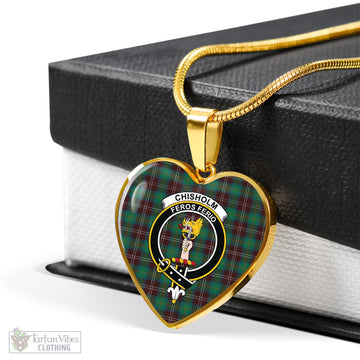 Chisholm Hunting Ancient Tartan Heart Necklace with Family Crest