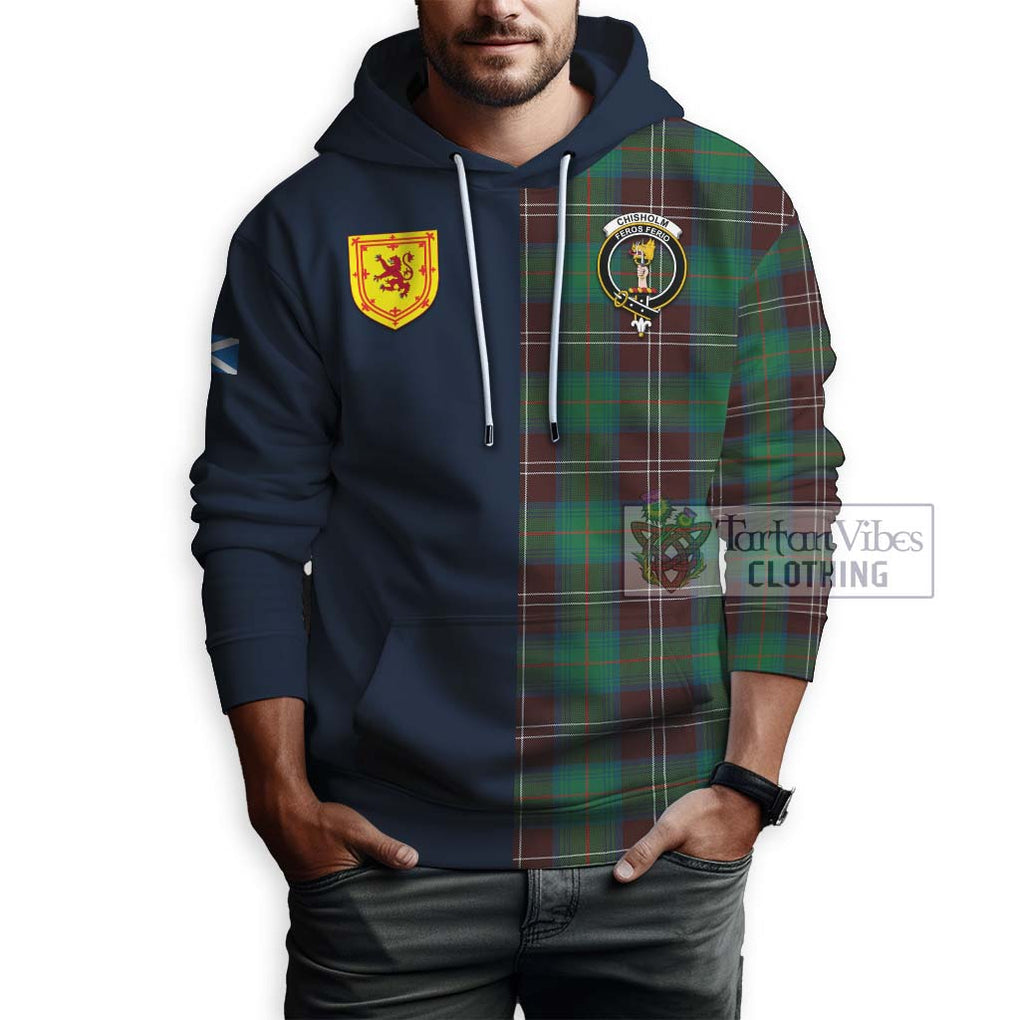 Tartan Vibes Clothing Chisholm Hunting Ancient Tartan Hoodie with Scottish Lion Royal Arm Half Style