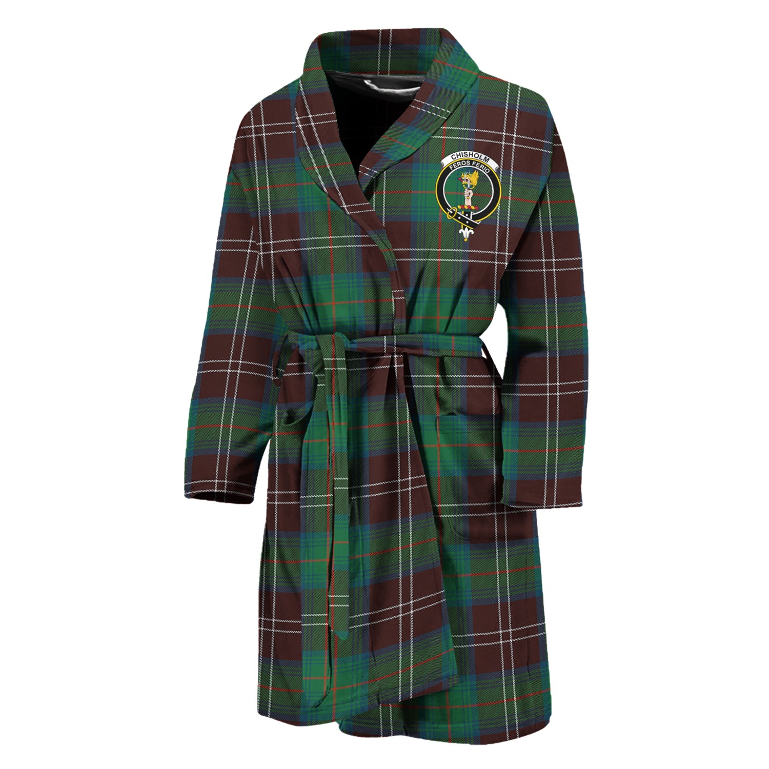 Chisholm Hunting Ancient Tartan Bathrobe with Family Crest Unisex M - Tartan Vibes Clothing