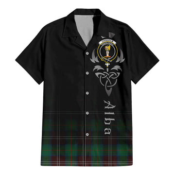 Chisholm Hunting Ancient Tartan Short Sleeve Button Up Shirt Featuring Alba Gu Brath Family Crest Celtic Inspired