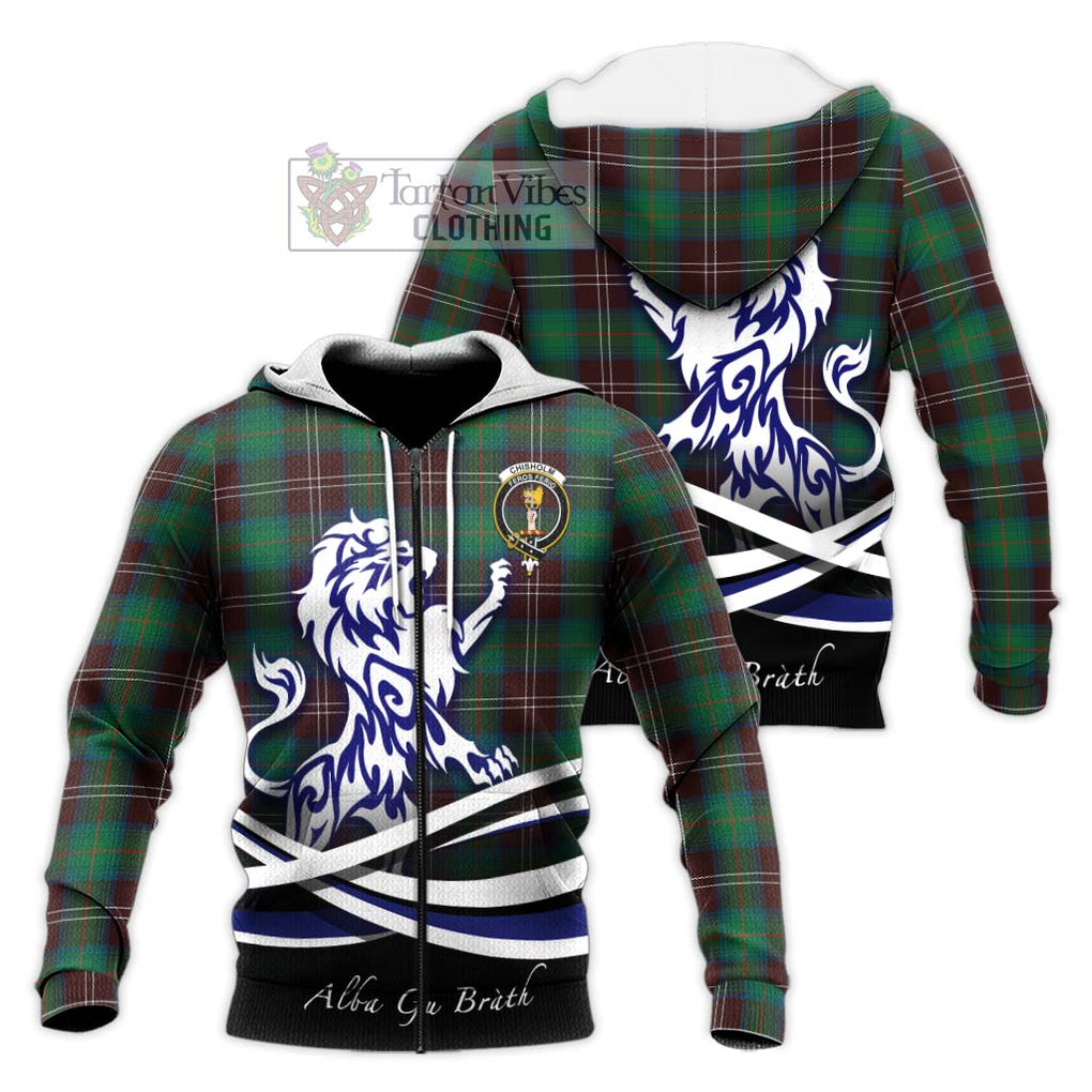 Chisholm Hunting Ancient Tartan Knitted Hoodie with Alba Gu Brath Regal Lion Emblem Unisex Knitted Zip Hoodie - Tartanvibesclothing Shop