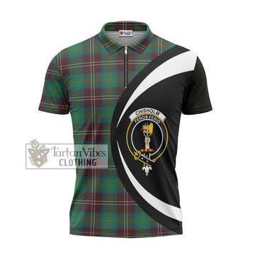 Chisholm Hunting Ancient Tartan Zipper Polo Shirt with Family Crest Circle Style