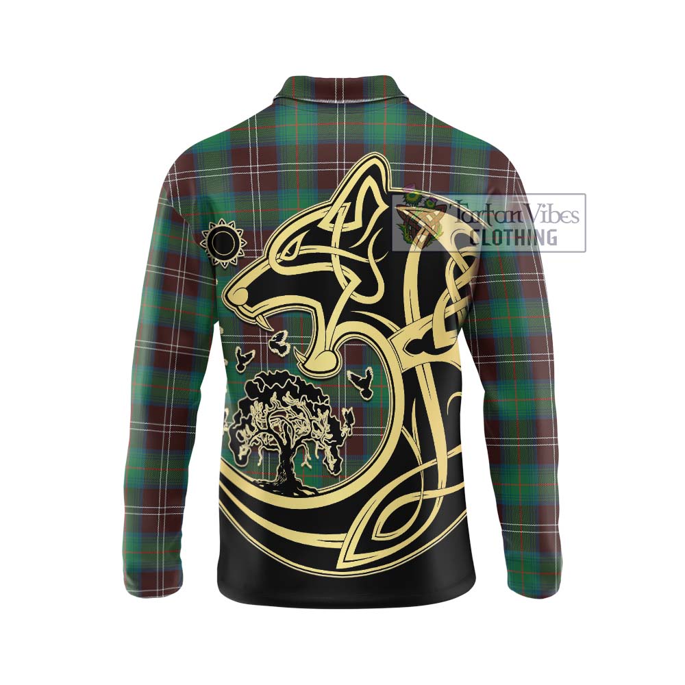 Chisholm Hunting Ancient Tartan Long Sleeve Polo Shirt with Family Crest Celtic Wolf Style - Tartanvibesclothing Shop