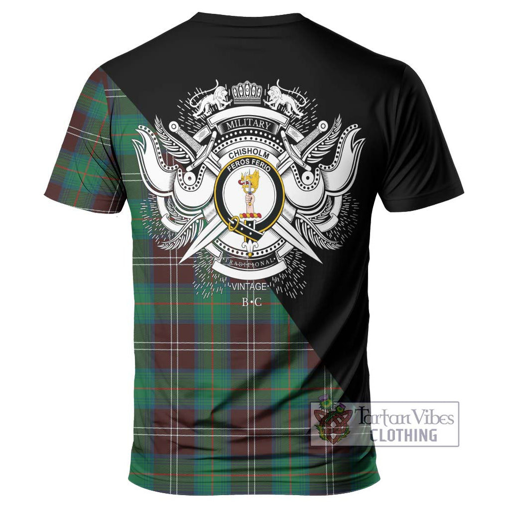 Chisholm Hunting Ancient Tartan T-Shirt with Family Crest and Military Logo Style - Tartanvibesclothing Shop