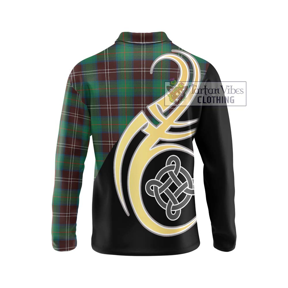 Chisholm Hunting Ancient Tartan Long Sleeve Polo Shirt with Family Crest and Celtic Symbol Style - Tartan Vibes Clothing