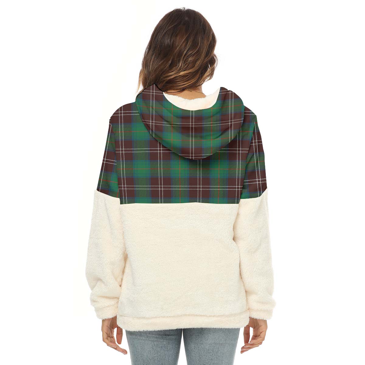 Chisholm Hunting Ancient Tartan Women's Borg Fleece Hoodie With Half Zip with Family Crest - Tartan Vibes Clothing