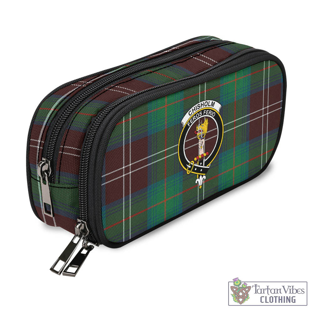 Tartan Vibes Clothing Chisholm Hunting Ancient Tartan Pen and Pencil Case with Family Crest