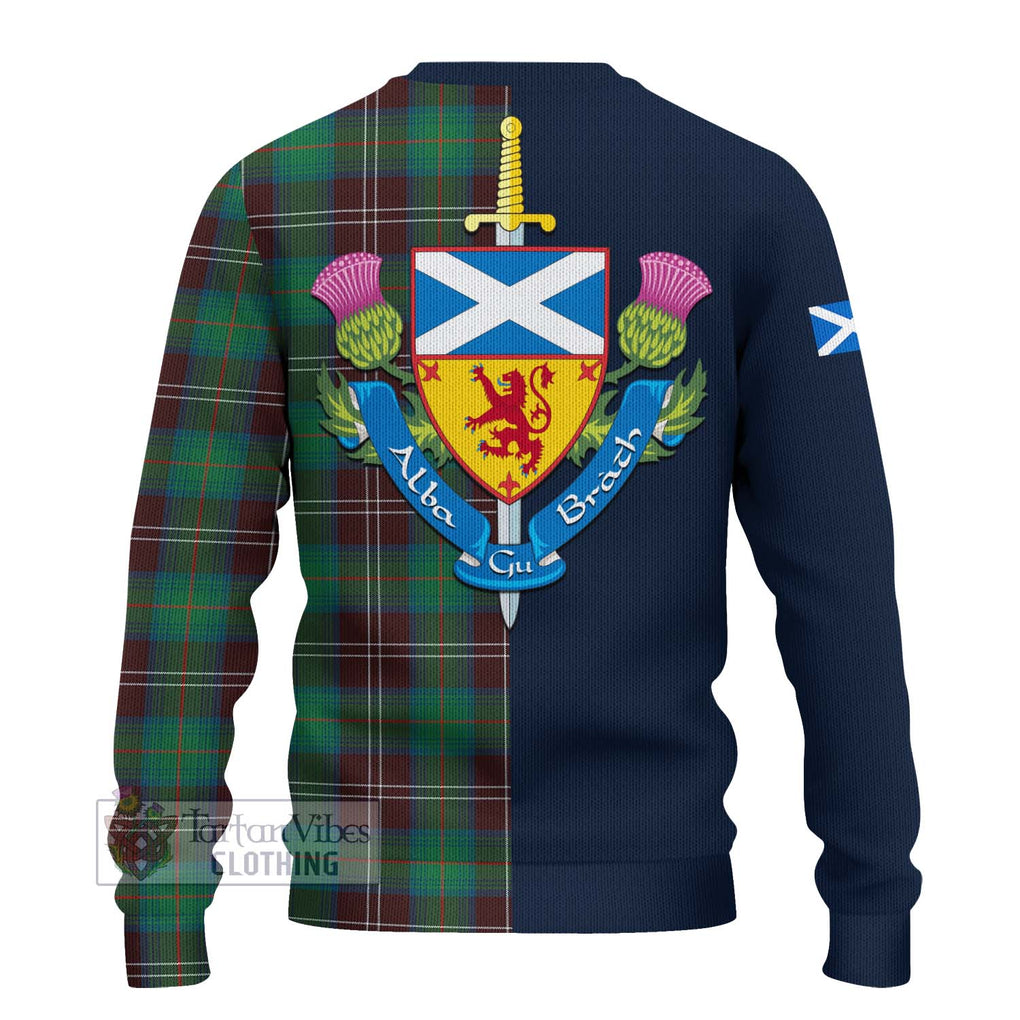 Tartan Vibes Clothing Chisholm Hunting Ancient Tartan Knitted Sweater with Scottish Lion Royal Arm Half Style