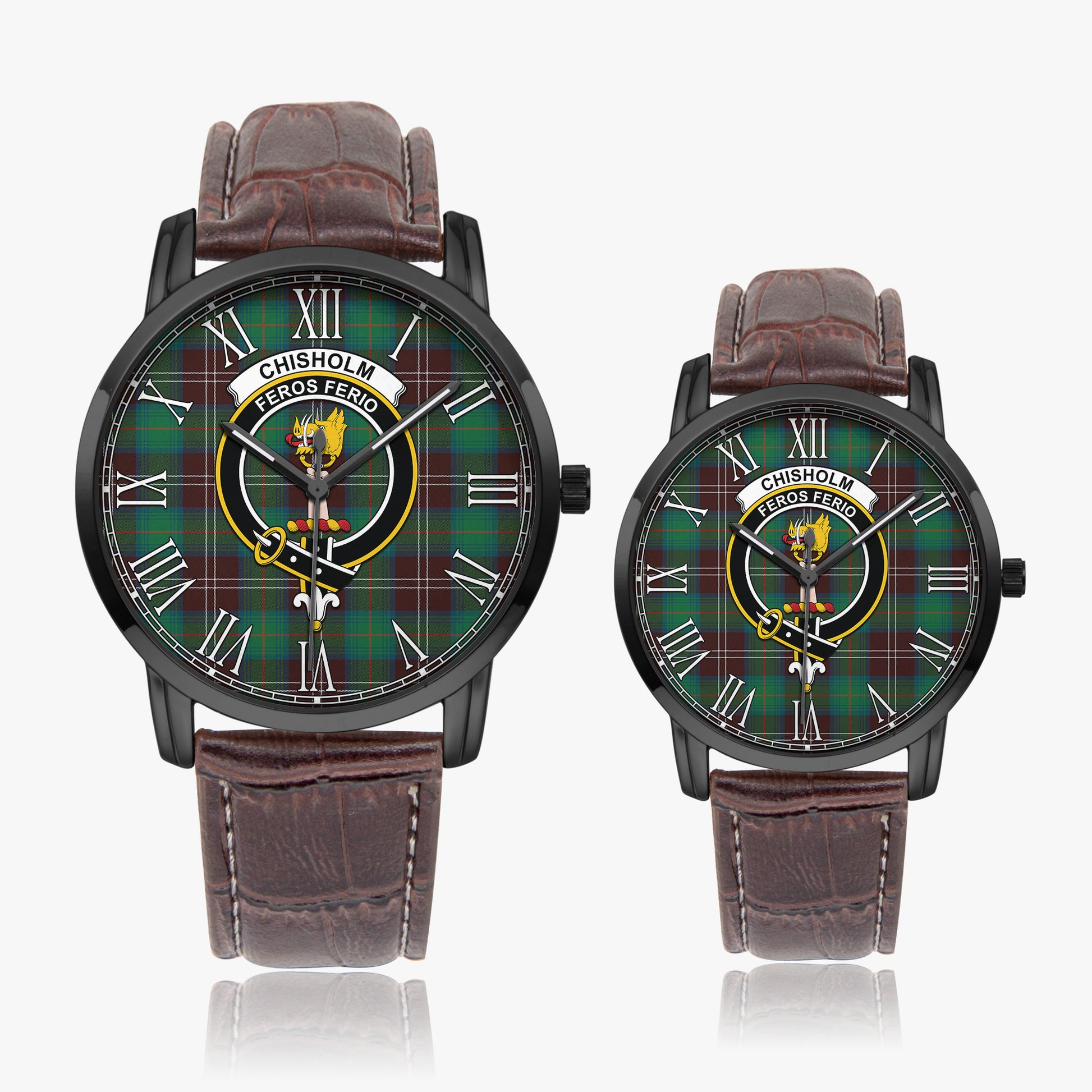 Chisholm Hunting Ancient Tartan Family Crest Leather Strap Quartz Watch - Tartanvibesclothing