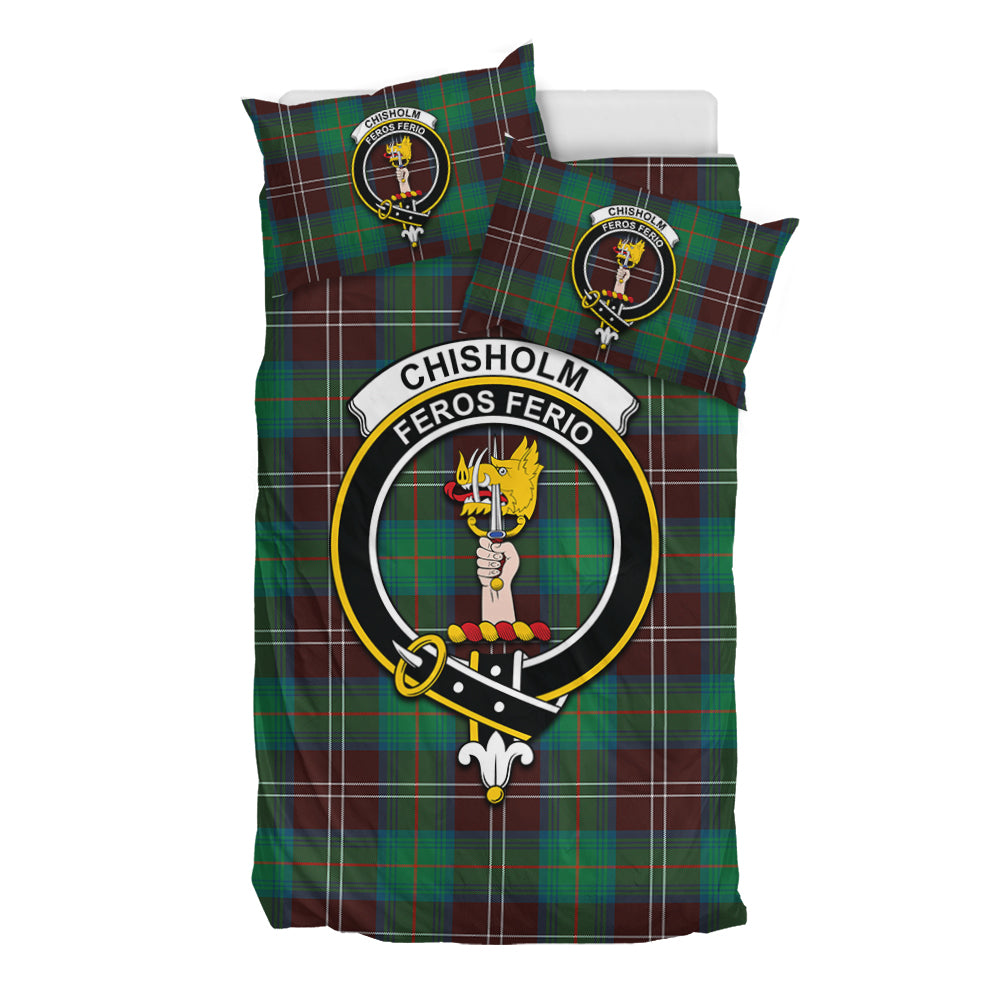 Chisholm Hunting Ancient Tartan Bedding Set with Family Crest - Tartan Vibes Clothing