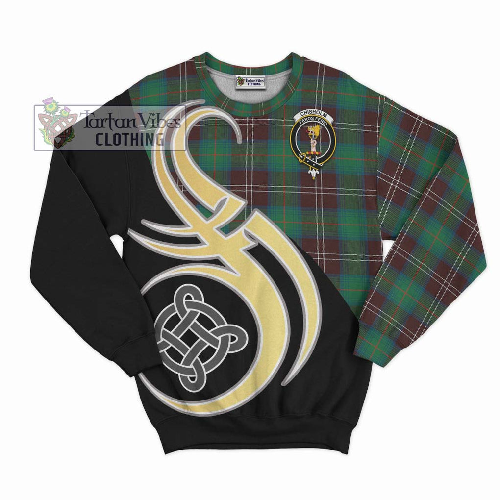 Chisholm Hunting Ancient Tartan Sweatshirt with Family Crest and Celtic Symbol Style - Tartan Vibes Clothing