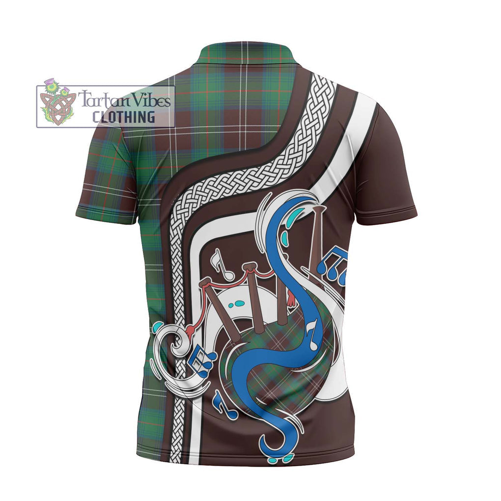 Chisholm Hunting Ancient Tartan Zipper Polo Shirt with Epic Bagpipe Style - Tartanvibesclothing Shop