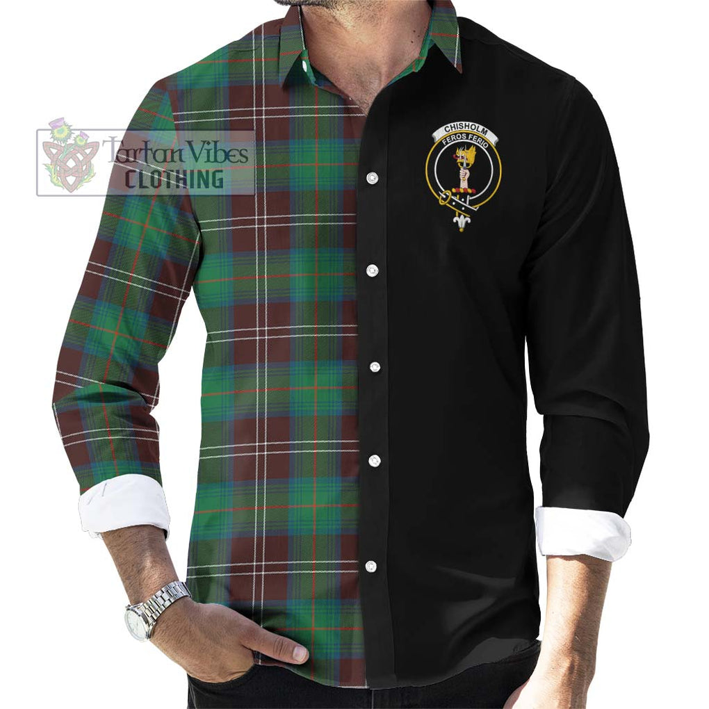 Chisholm Hunting Ancient Tartan Long Sleeve Button Shirt with Family Crest and Half Of Me Style - Tartanvibesclothing Shop