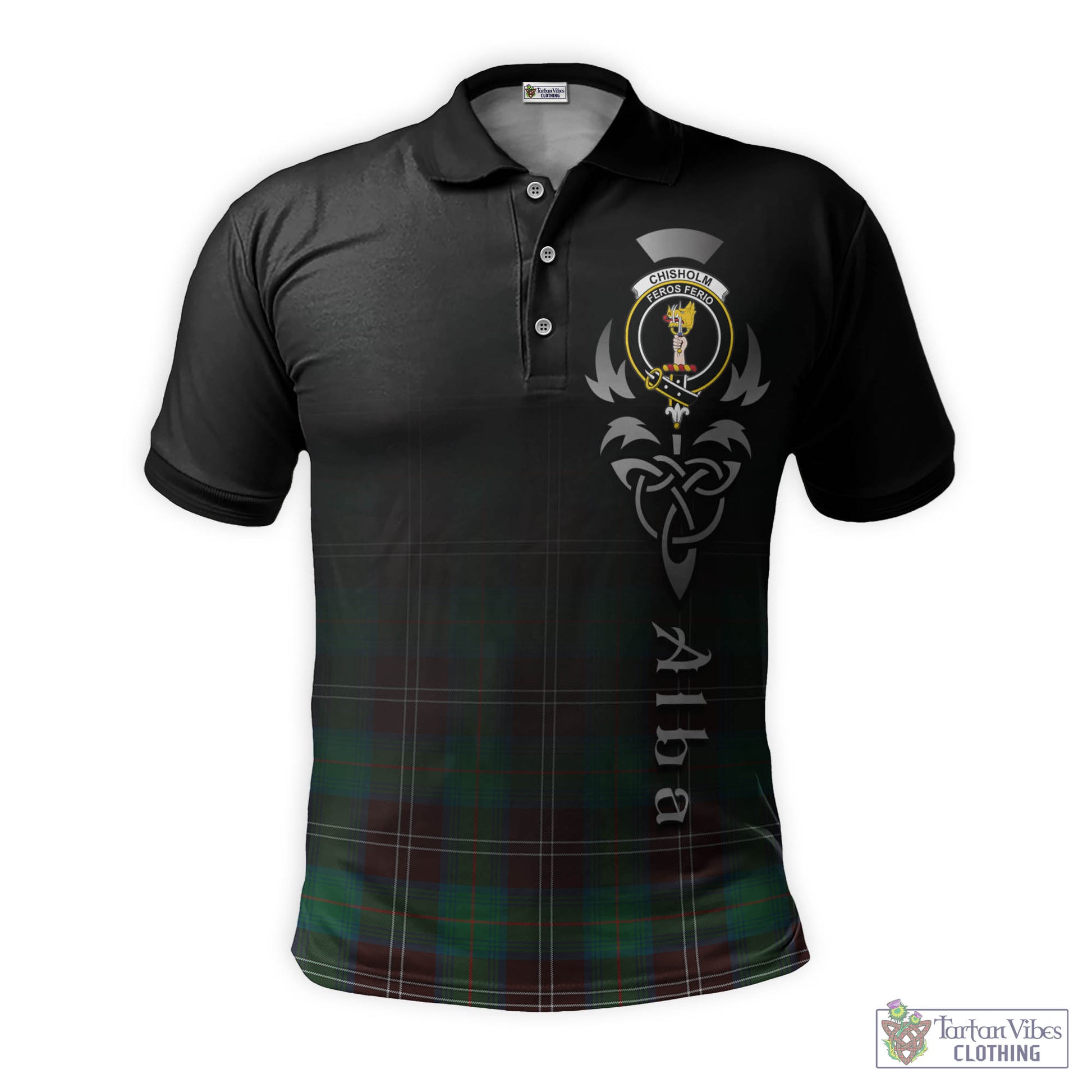 Tartan Vibes Clothing Chisholm Hunting Ancient Tartan Polo Shirt Featuring Alba Gu Brath Family Crest Celtic Inspired