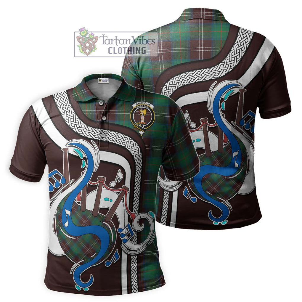 Tartan Vibes Clothing Chisholm Hunting Ancient Tartan Polo Shirt with Epic Bagpipe Style