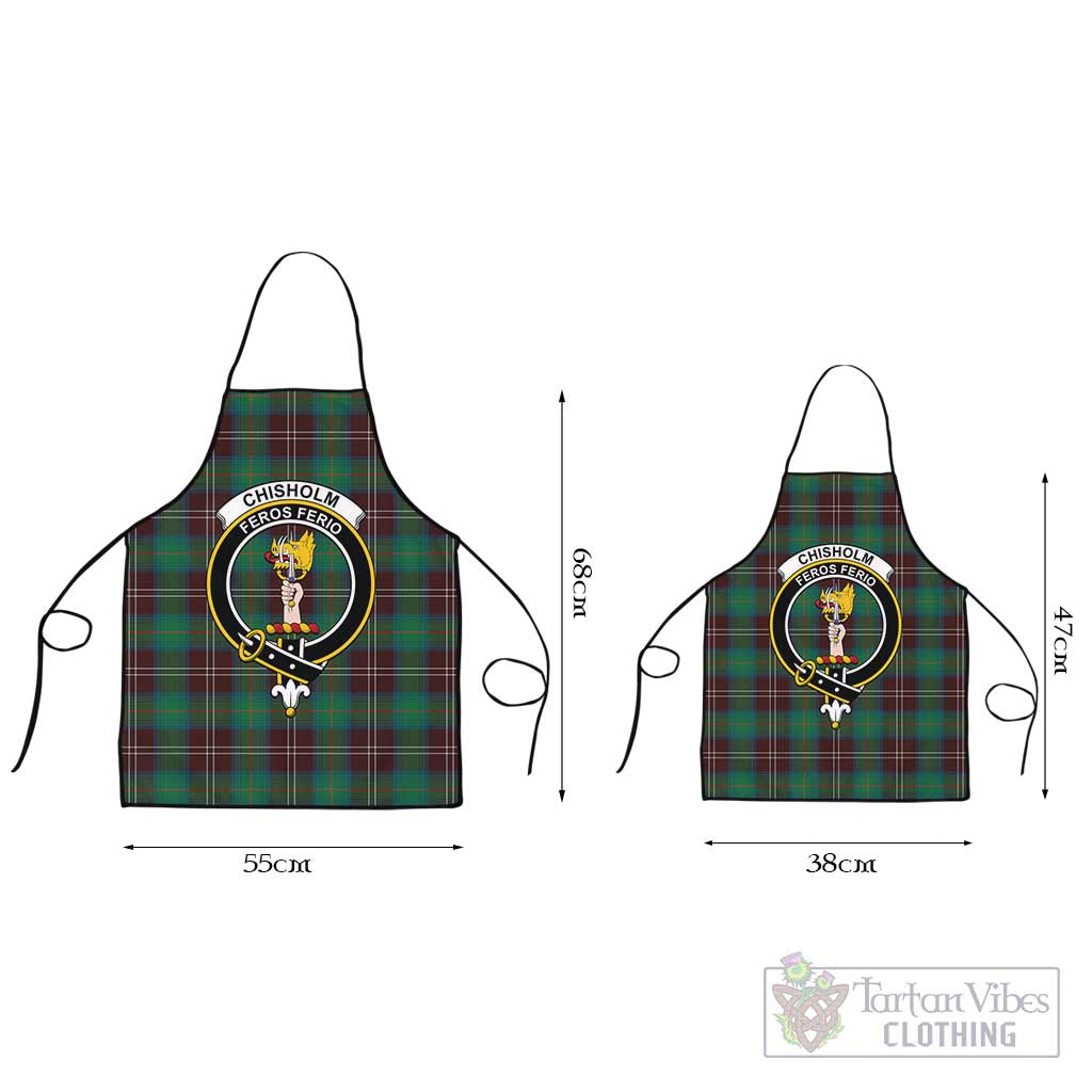 Chisholm Hunting Ancient Tartan Apron with Family Crest Black L 55x68 cm - Tartan Vibes Clothing